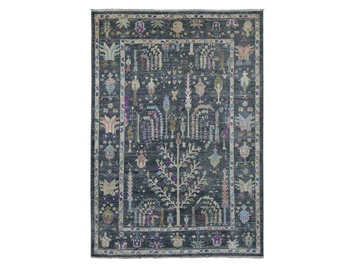 6'4" x 8'9" New Hand Knotted Grey Wool Rectangle Oriental Rug - MOA10256274