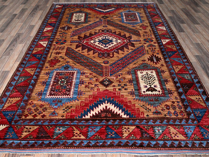 6'1" x 8'4" New Hand Knotted Brown Wool Rectangle Oriental Rug - MOA102562