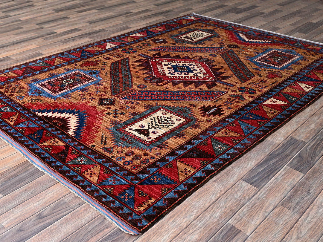 6'1" x 8'4" New Hand Knotted Brown Wool Rectangle Oriental Rug - MOA102562