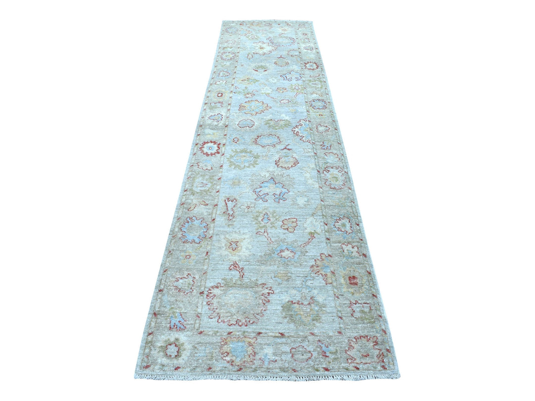2'10" x 11'8" New Hand Knotted Grey Wool Runner Oriental Rug - MOA10256346