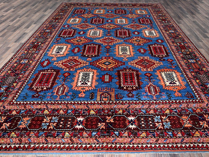 10'1" x 13'4" New Hand Knotted Blue Wool Rectangle Oriental Rug - MOA102563