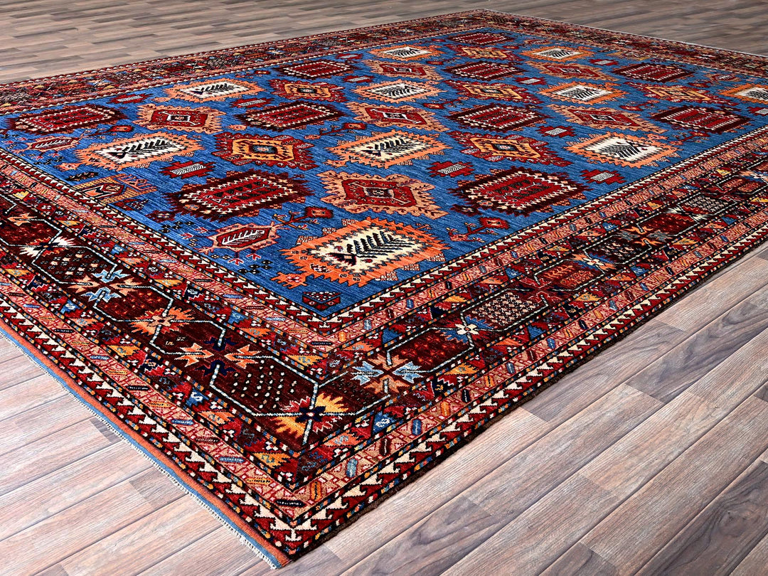 10'1" x 13'4" New Hand Knotted Blue Wool Rectangle Oriental Rug - MOA102563