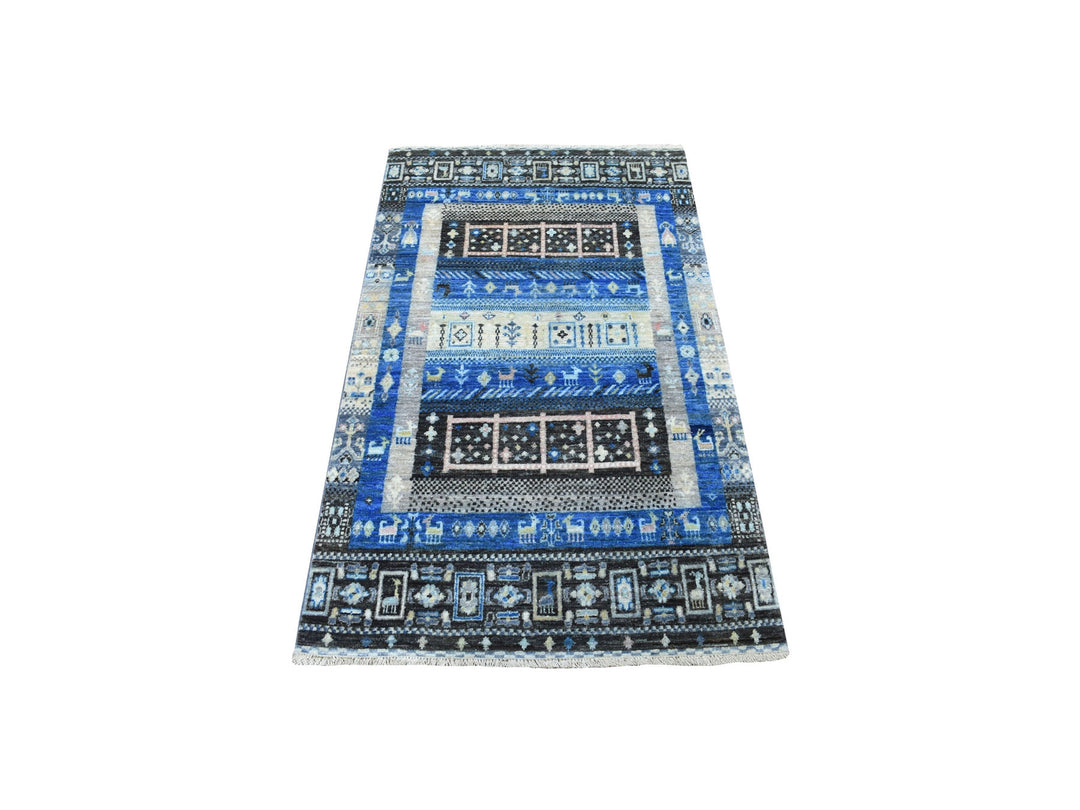 2'10" x 4'10" New Hand Knotted Blue Wool Rectangle Oriental Rug - MOA10256457