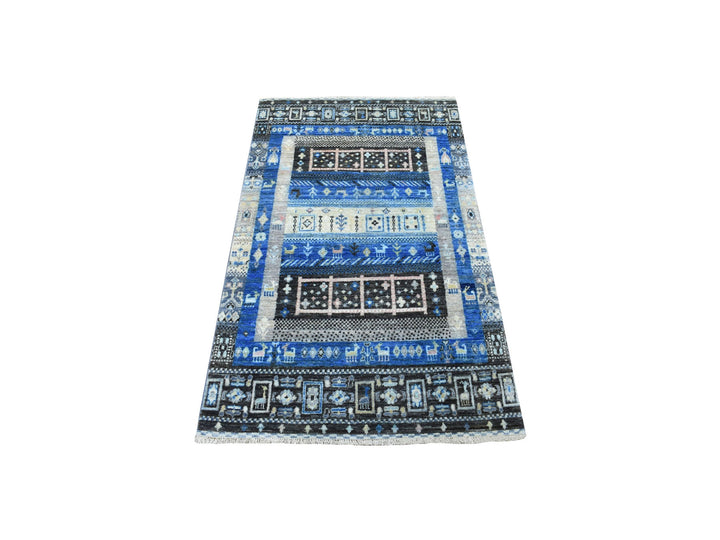 2'10" x 4'10" New Hand Knotted Blue Wool Rectangle Oriental Rug - MOA10256457
