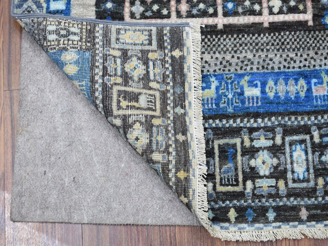 2'10" x 4'10" New Hand Knotted Blue Wool Rectangle Oriental Rug - MOA10256457