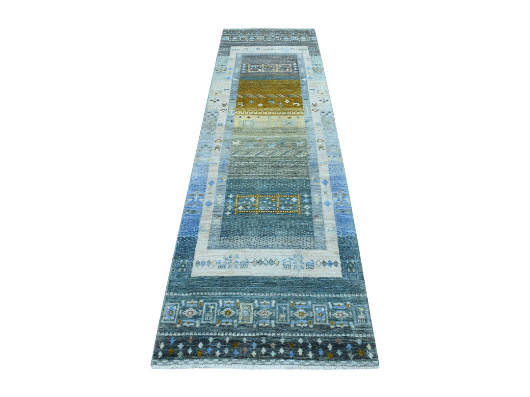 2'7" x 9'6" New Hand Knotted Grey Wool Runner Oriental Rug - MOA10256516