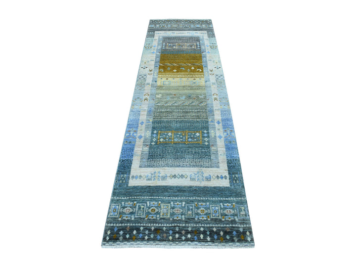 2'7" x 9'6" New Hand Knotted Grey Wool Runner Oriental Rug - MOA10256516