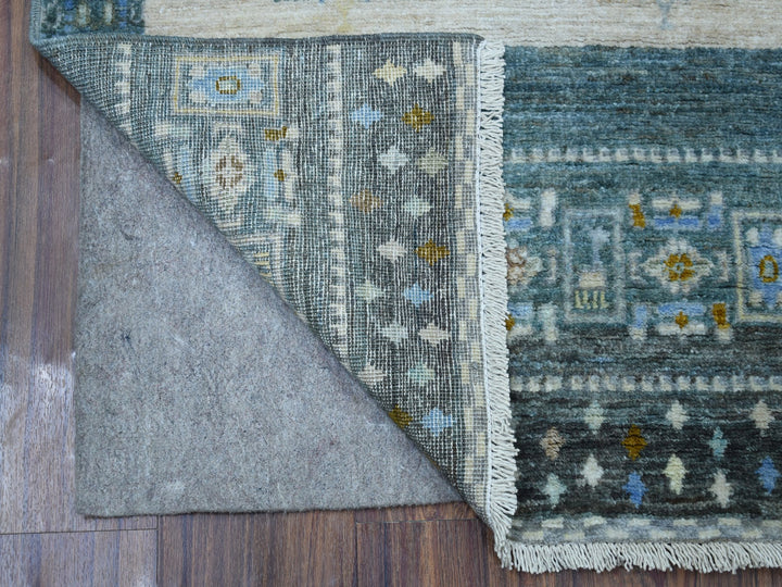 2'7" x 9'6" New Hand Knotted Grey Wool Runner Oriental Rug - MOA10256516