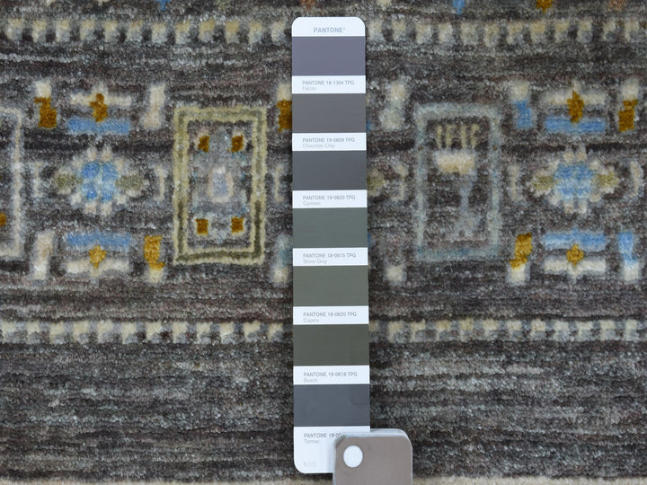 2'7" x 9'6" New Hand Knotted Grey Wool Runner Oriental Rug - MOA10256516