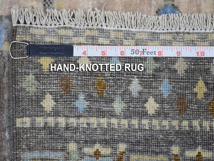 2'7" x 9'6" New Hand Knotted Grey Wool Runner Oriental Rug - MOA10256516