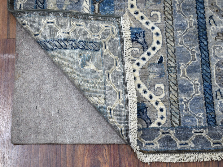 2'6" x 9'7" New Hand Knotted Grey Wool Runner Oriental Rug - MOA10256517