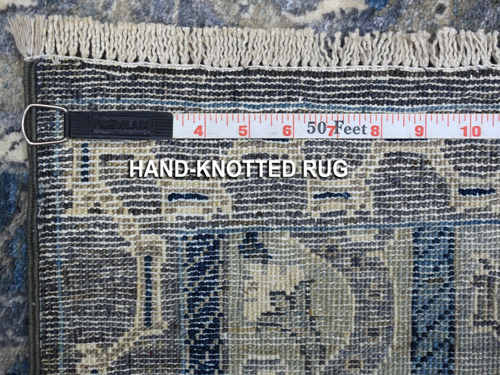 2'6" x 9'7" New Hand Knotted Grey Wool Runner Oriental Rug - MOA10256517