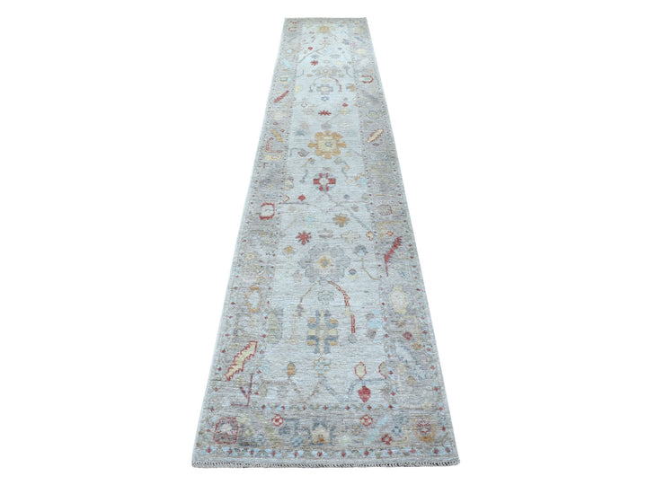 2'6" x 14'0" New Hand Knotted Grey Wool Runner Oriental Rug - MOA10256564