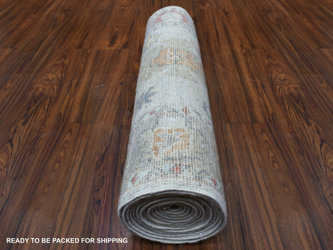 2'6" x 14'0" New Hand Knotted Grey Wool Runner Oriental Rug - MOA10256564
