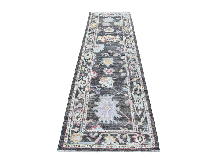 2'10" x 9'10" New Hand Knotted Black Wool Runner Oriental Rug - MOA10256596