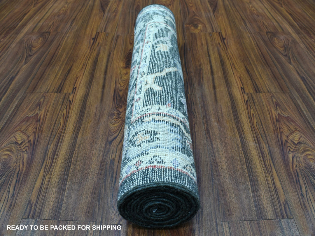 2'10" x 9'10" New Hand Knotted Black Wool Runner Oriental Rug - MOA10256596