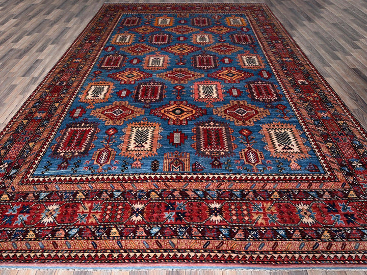 9'11" x 13'6" New Hand Knotted Blue Wool Rectangle Oriental Rug - MOA102565