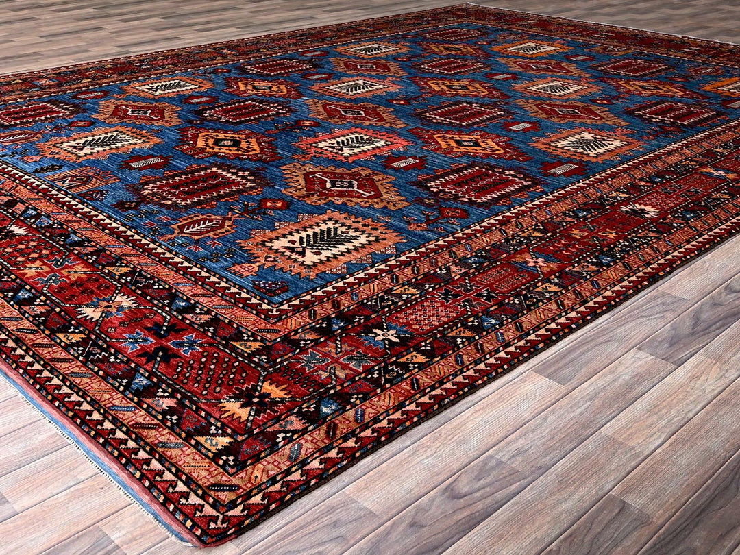 9'11" x 13'6" New Hand Knotted Blue Wool Rectangle Oriental Rug - MOA102565
