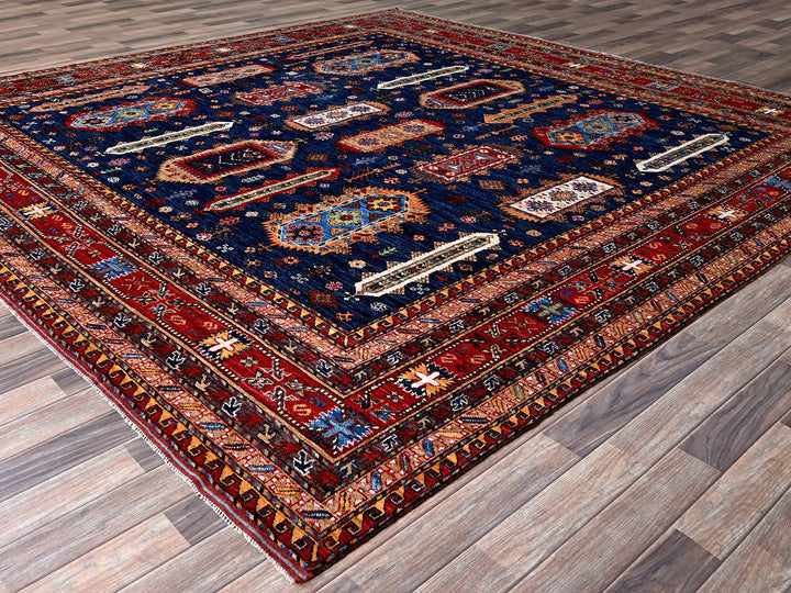 9'11" x 10'2" New Hand Knotted Blue Wool Square Oriental Rug - MOA102566