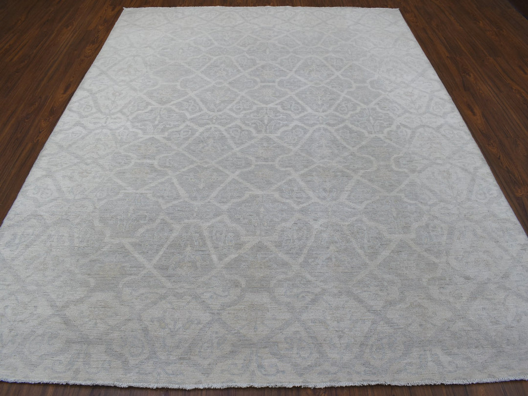 8'0" x 9'9" New Hand Knotted Ivory Wool Rectangle Oriental Rug - MOA10256732