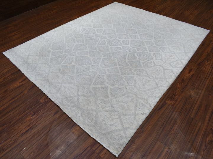 8'0" x 9'9" New Hand Knotted Ivory Wool Rectangle Oriental Rug - MOA10256732