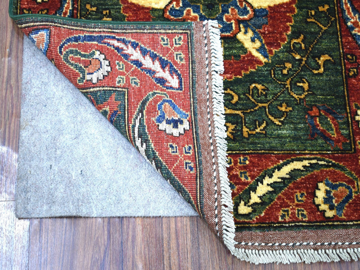 2'9" x 9'7" New Hand Knotted Green Wool Runner Oriental Rug - MOA10256752