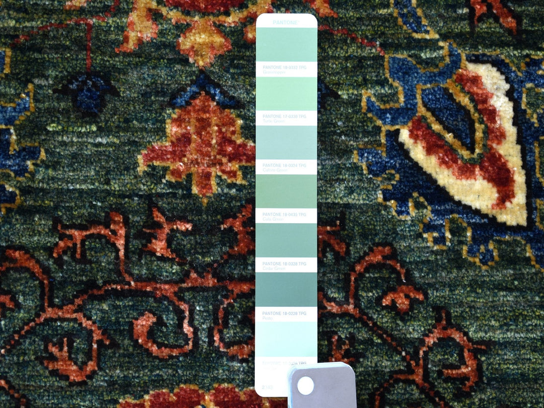 2'9" x 9'7" New Hand Knotted Green Wool Runner Oriental Rug - MOA10256752