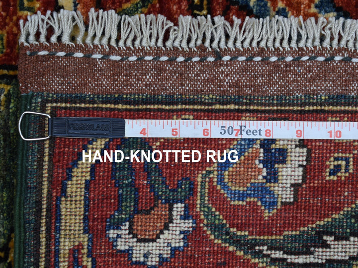 2'9" x 9'7" New Hand Knotted Green Wool Runner Oriental Rug - MOA10256752