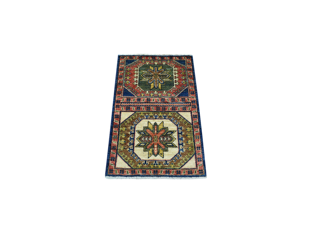 1'10" x 3'0" New Hand Knotted Blue Wool Rectangle Oriental Rug - MOA10256764