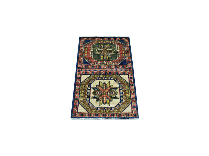 1'10" x 3'0" New Hand Knotted Blue Wool Rectangle Oriental Rug - MOA10256764