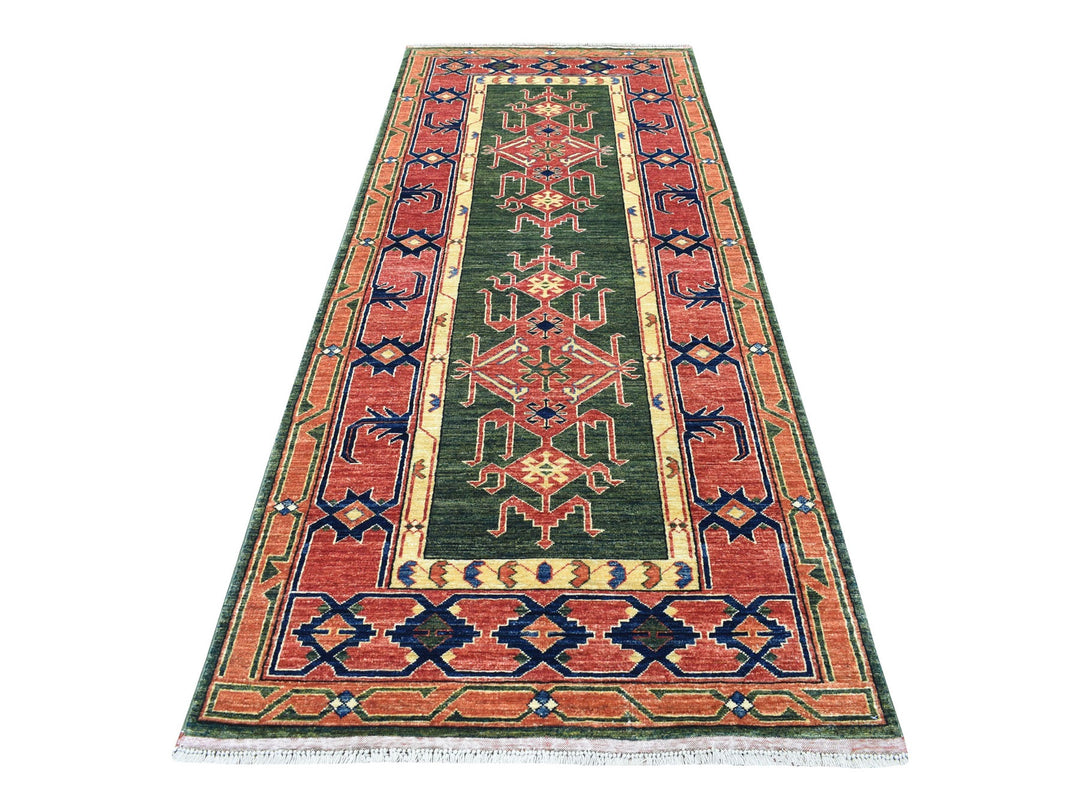 4'0" x 9'8" New Hand Knotted Green Wool Runner Oriental Rug - MOA10256785
