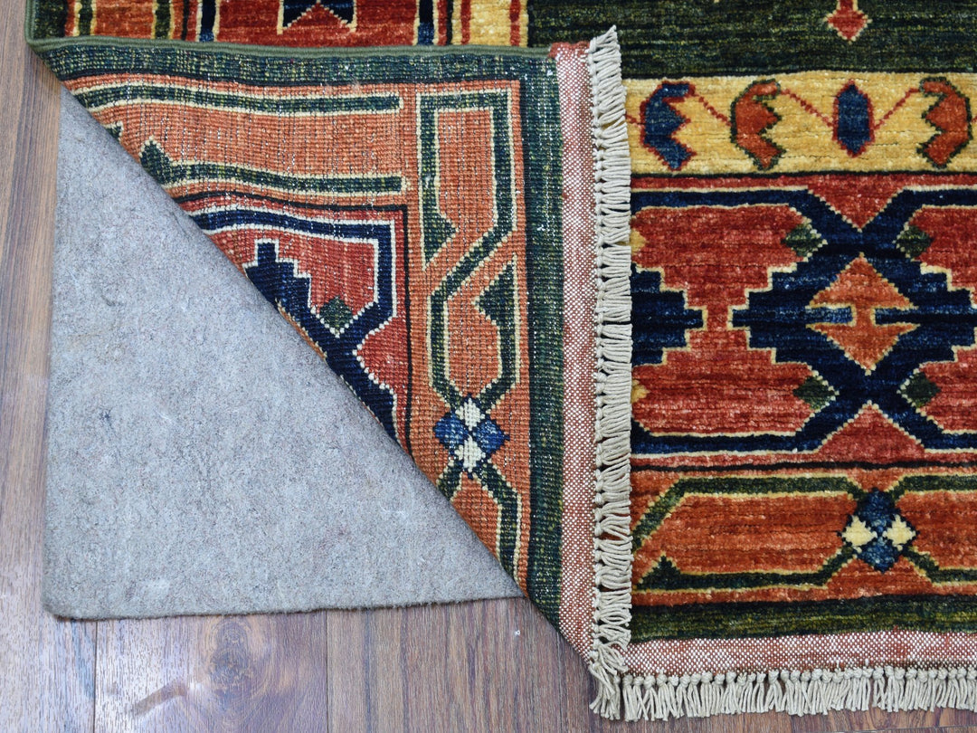 4'0" x 9'8" New Hand Knotted Green Wool Runner Oriental Rug - MOA10256785