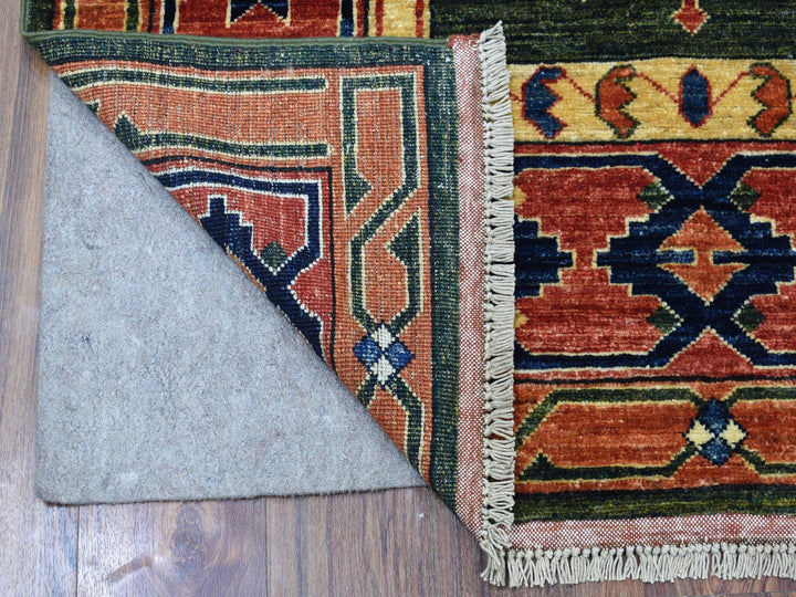 4'0" x 9'8" New Hand Knotted Green Wool Runner Oriental Rug - MOA10256785