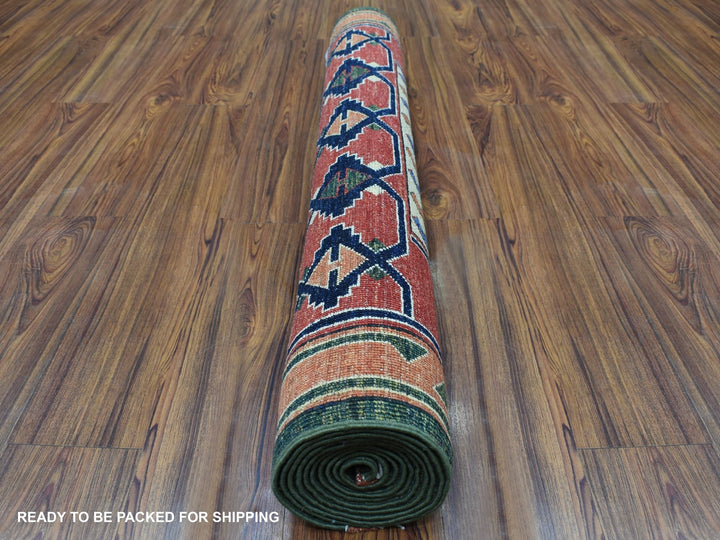 4'0" x 9'8" New Hand Knotted Green Wool Runner Oriental Rug - MOA10256785