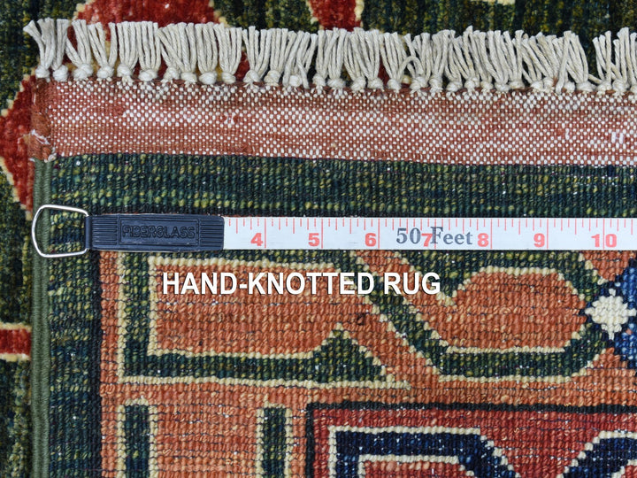 4'0" x 9'8" New Hand Knotted Green Wool Runner Oriental Rug - MOA10256785