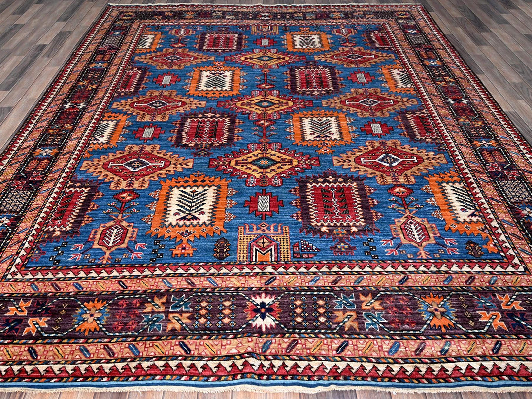 8'3" x 9'6" New Hand Knotted Blue Wool Rectangle Oriental Rug - MOA102567