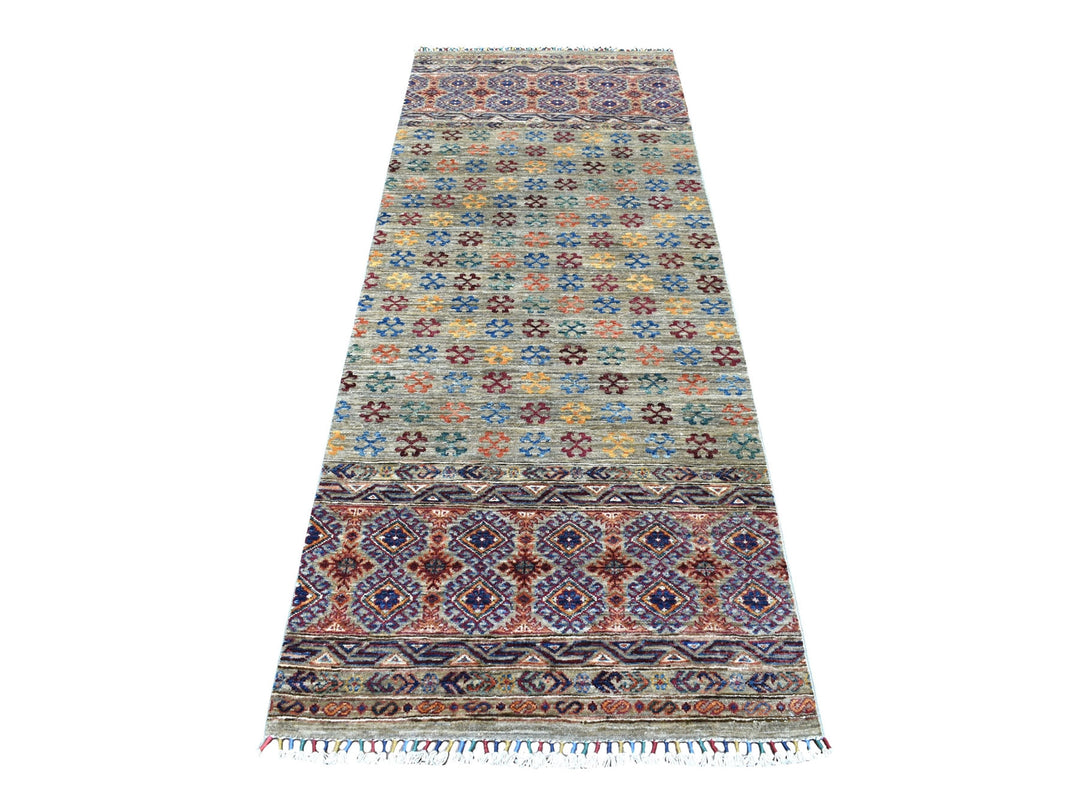 2'10" x 7'7" New Hand Knotted Grey Wool Runner Oriental Rug - MOA10256828