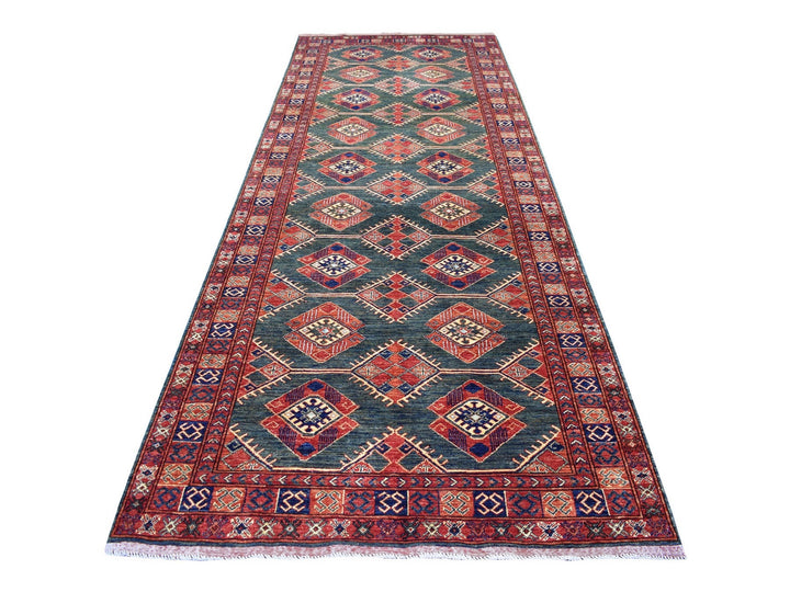 4'10" x 12'9" New Hand Knotted Teal Wool Runner Oriental Rug - MOA10256877