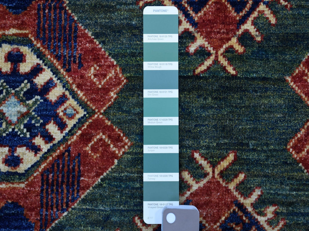 4'10" x 12'9" New Hand Knotted Teal Wool Runner Oriental Rug - MOA10256877