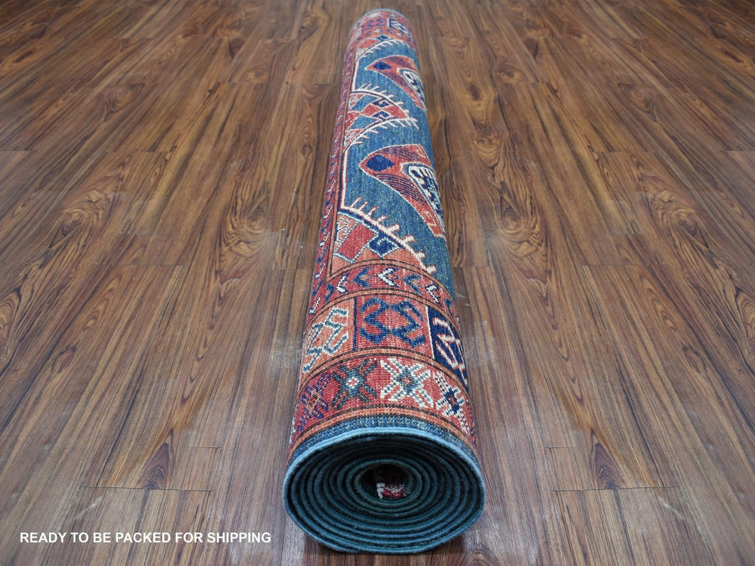 4'10" x 12'9" New Hand Knotted Teal Wool Runner Oriental Rug - MOA10256877