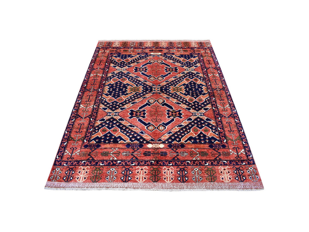 5'3" x 6'6" New Hand Knotted Red Wool Rectangle Oriental Rug - MOA10256895