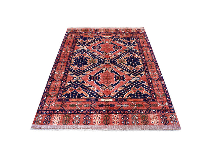 5'3" x 6'6" New Hand Knotted Red Wool Rectangle Oriental Rug - MOA10256895