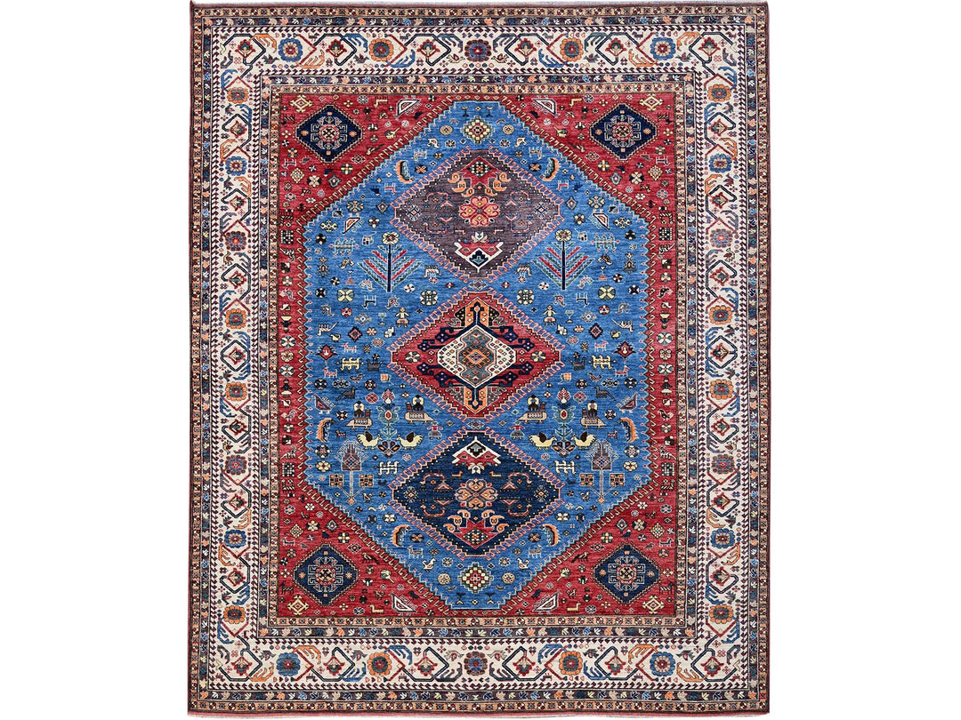 9'3" x 11'7" New Hand Knotted Blue Wool Rectangle Oriental Rug - MOA102568