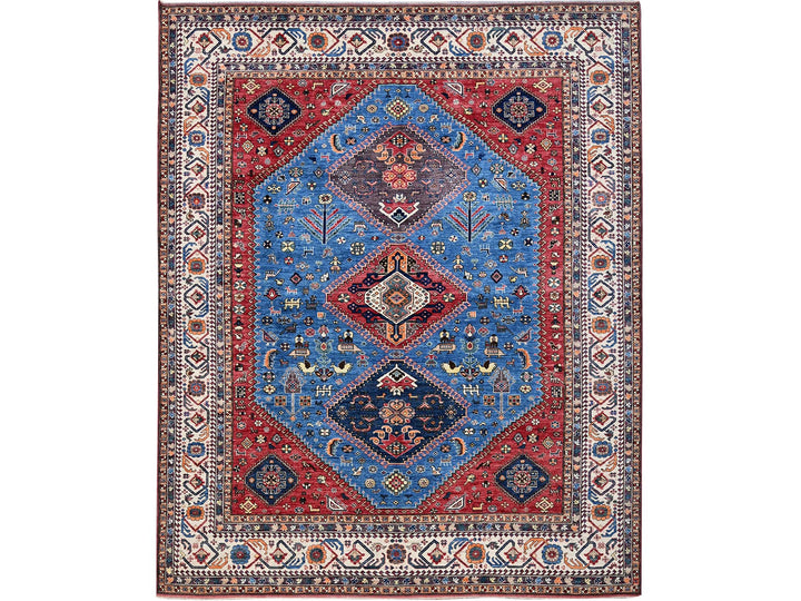 9'3" x 11'7" New Hand Knotted Blue Wool Rectangle Oriental Rug - MOA102568