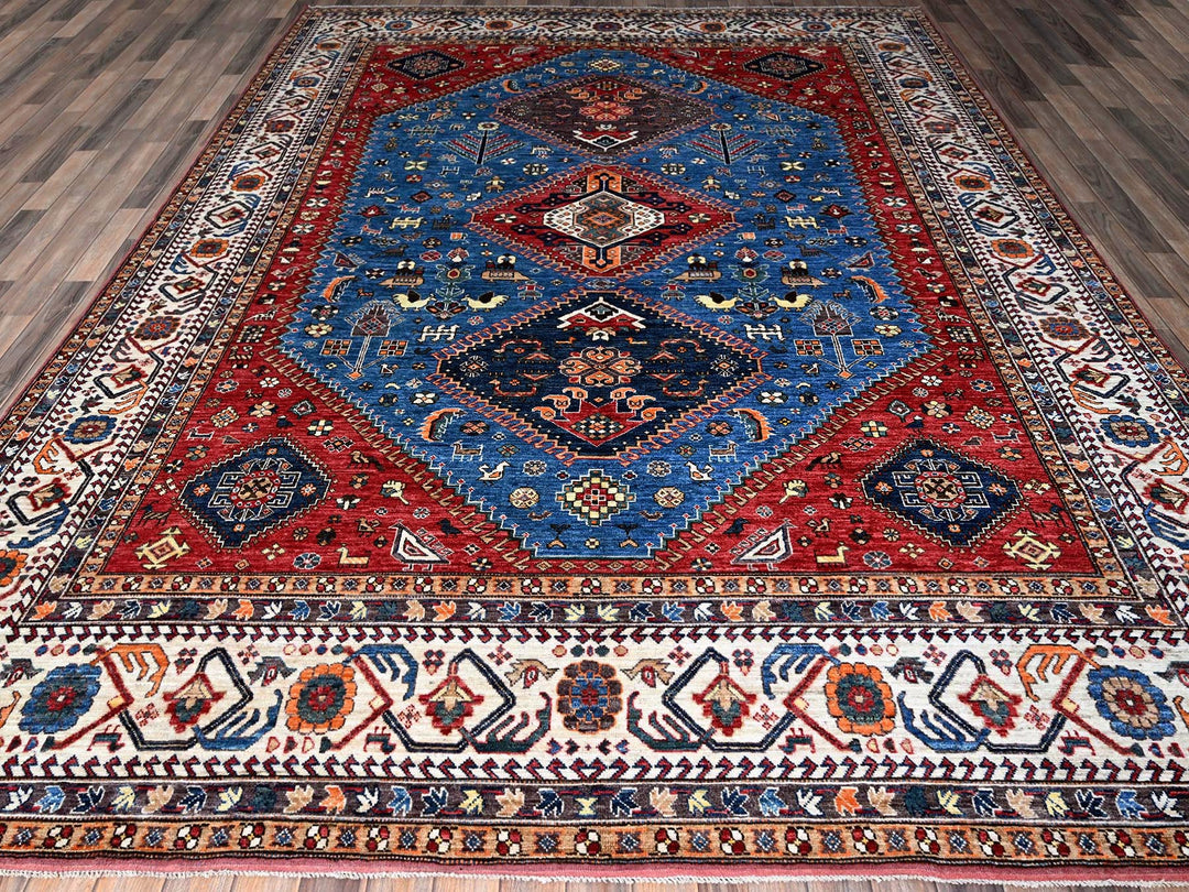 9'3" x 11'7" New Hand Knotted Blue Wool Rectangle Oriental Rug - MOA102568