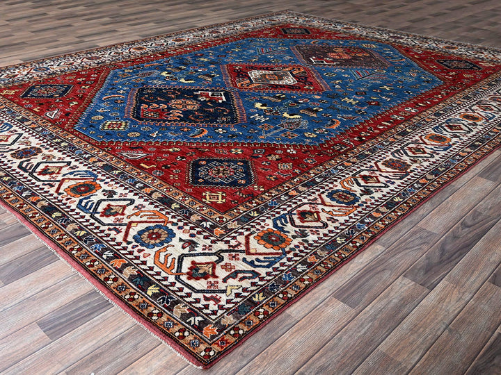 9'3" x 11'7" New Hand Knotted Blue Wool Rectangle Oriental Rug - MOA102568