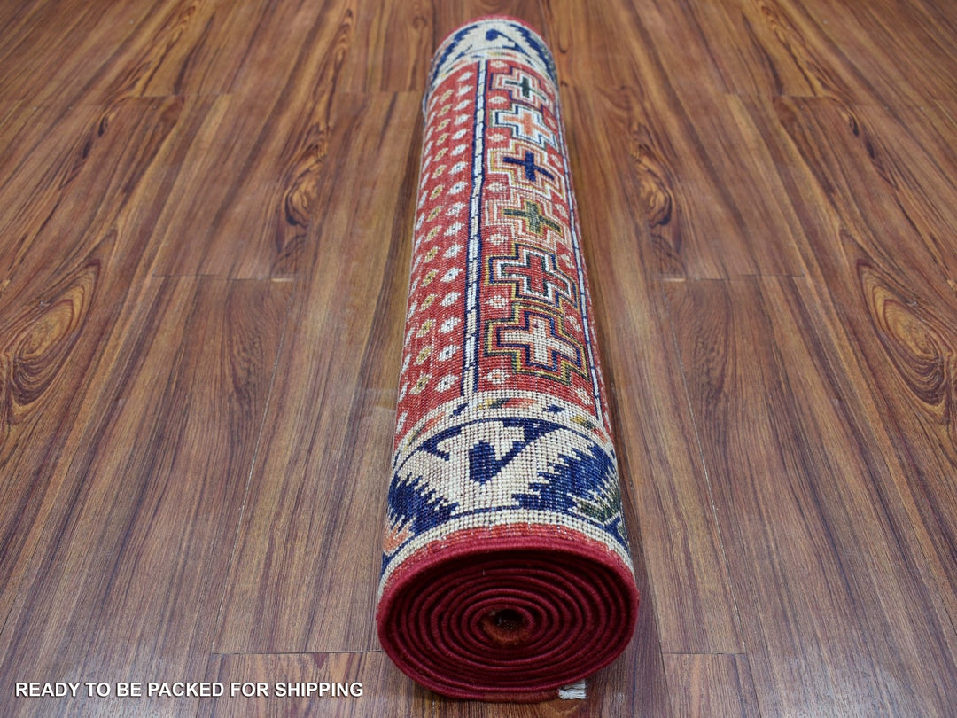 2'8" x 9'7" New Hand Knotted Red Wool Runner Oriental Rug - MOA10256929