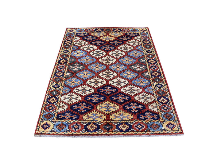 4'0" x 6'0" New Hand Knotted Red Wool Rectangle Oriental Rug - MOA10256950