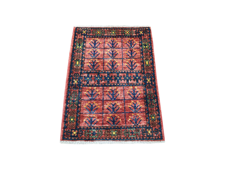 2'0" x 2'10" New Hand Knotted Red Wool Rectangle Oriental Rug - MOA10256985