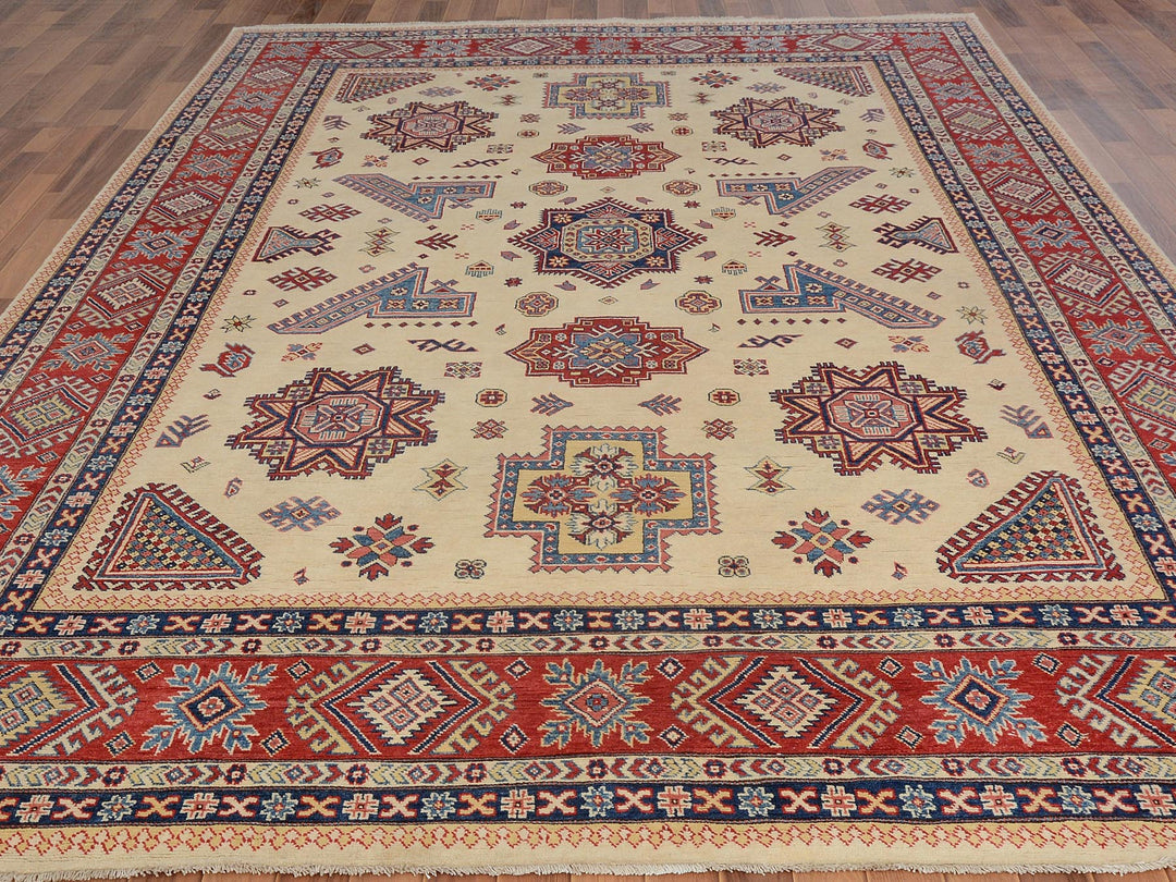 8'8" x 12'0" New Hand Knotted Ivory Wool Rectangle Oriental Rug - MOA10257055